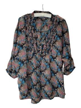Buffalo 3/4 Length Sleeve Boho Colorul Blouse L Peasant Flowy